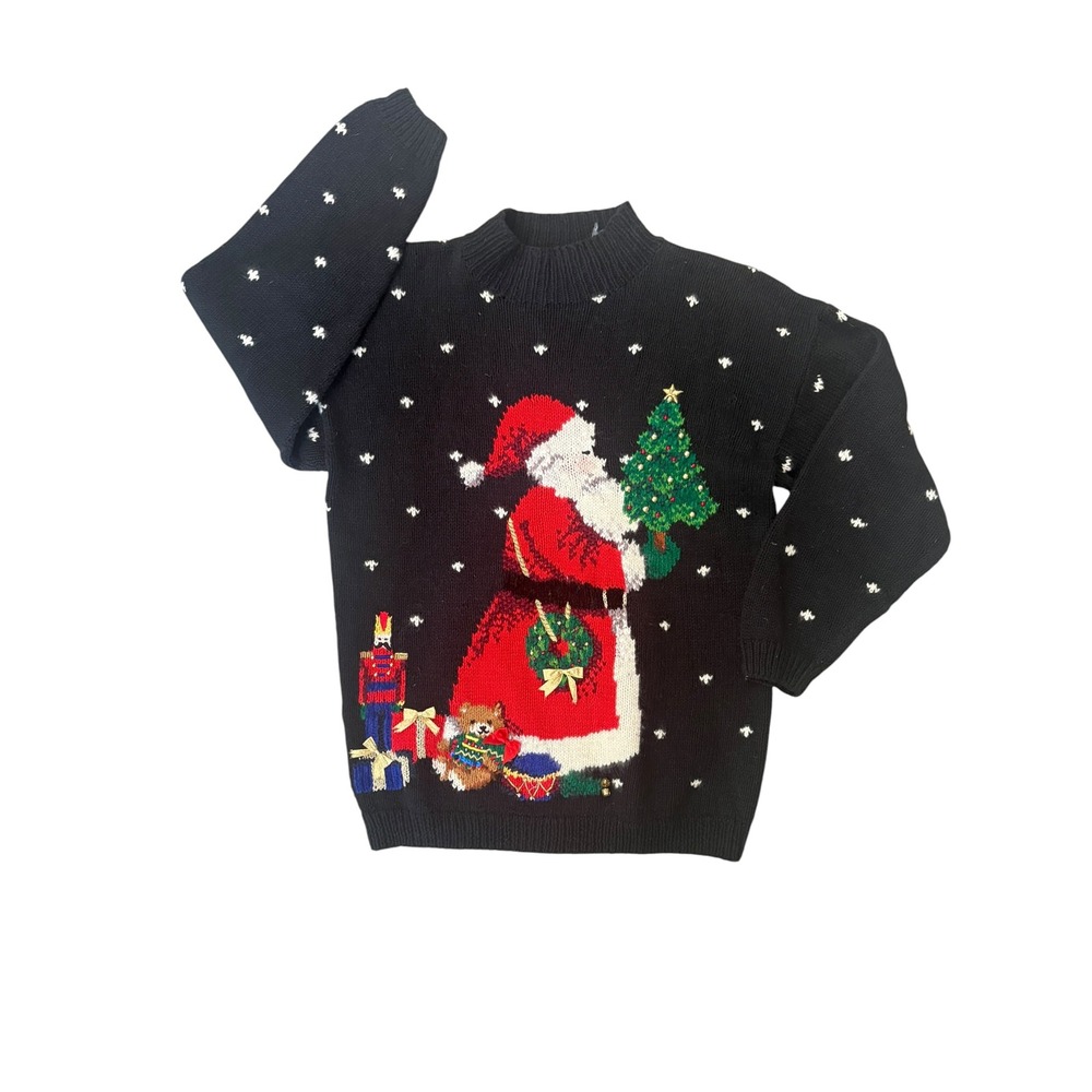 Vintage 1994 Marisa Christina Chunky Knit Santa Christmas Sweater 3D Bells M